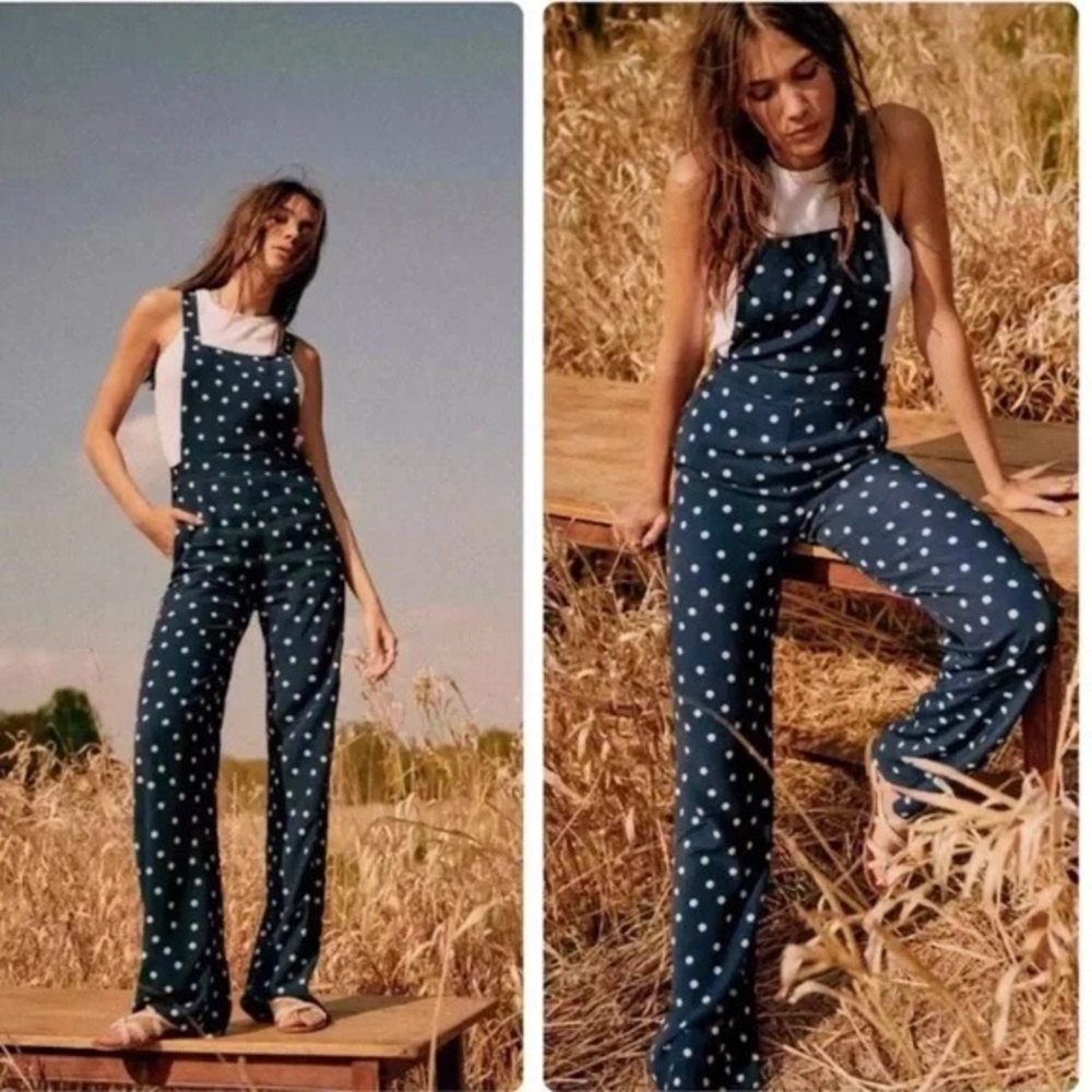 Sézane • Navy and White Polka Dot Julie Jumpsuit • Size 8 • NWT